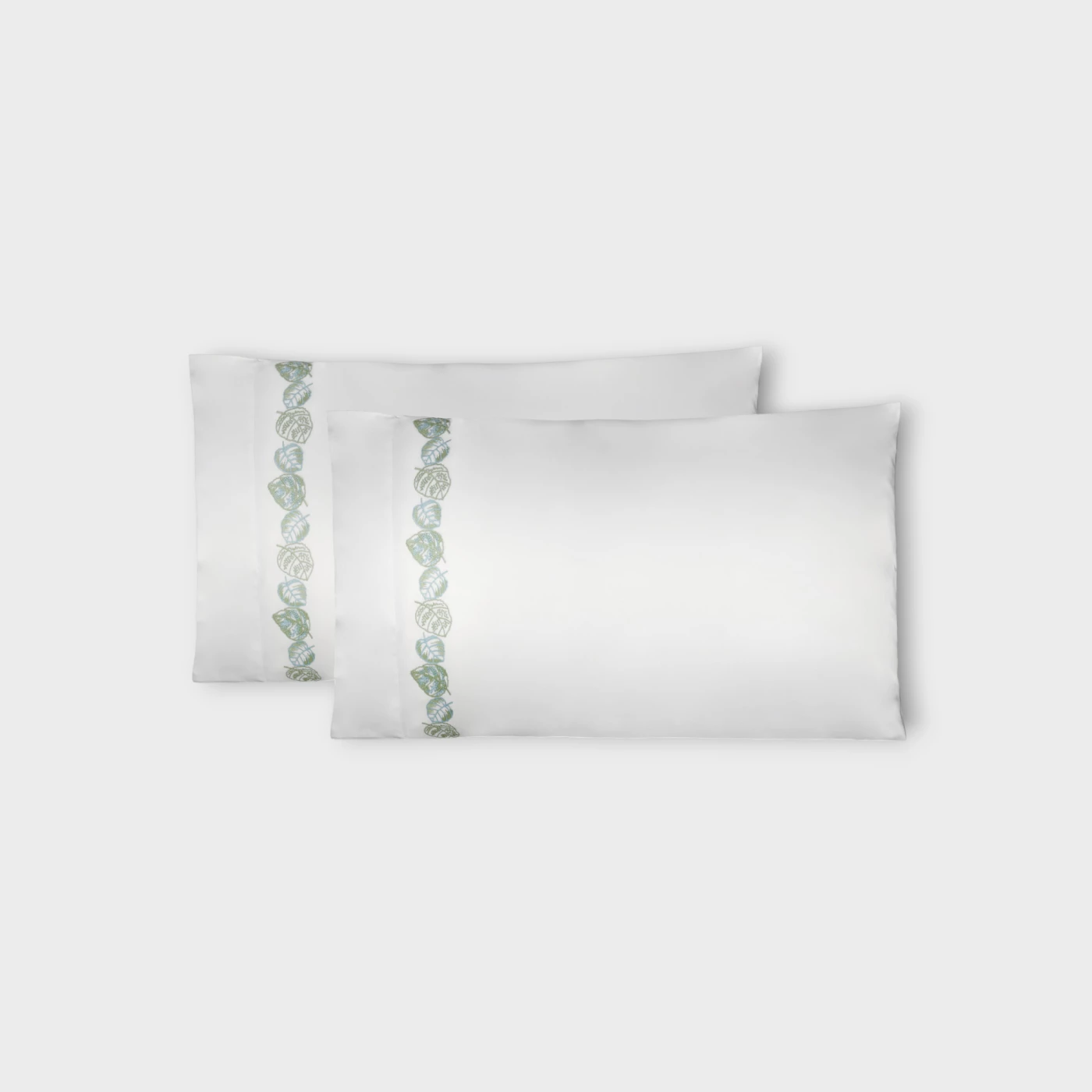 Biancheria da letto FEUILLAGE FEDERA A SACCO 2 PEZZI RASO RICAMATO Timothy Corrigan for Dea white/sage green