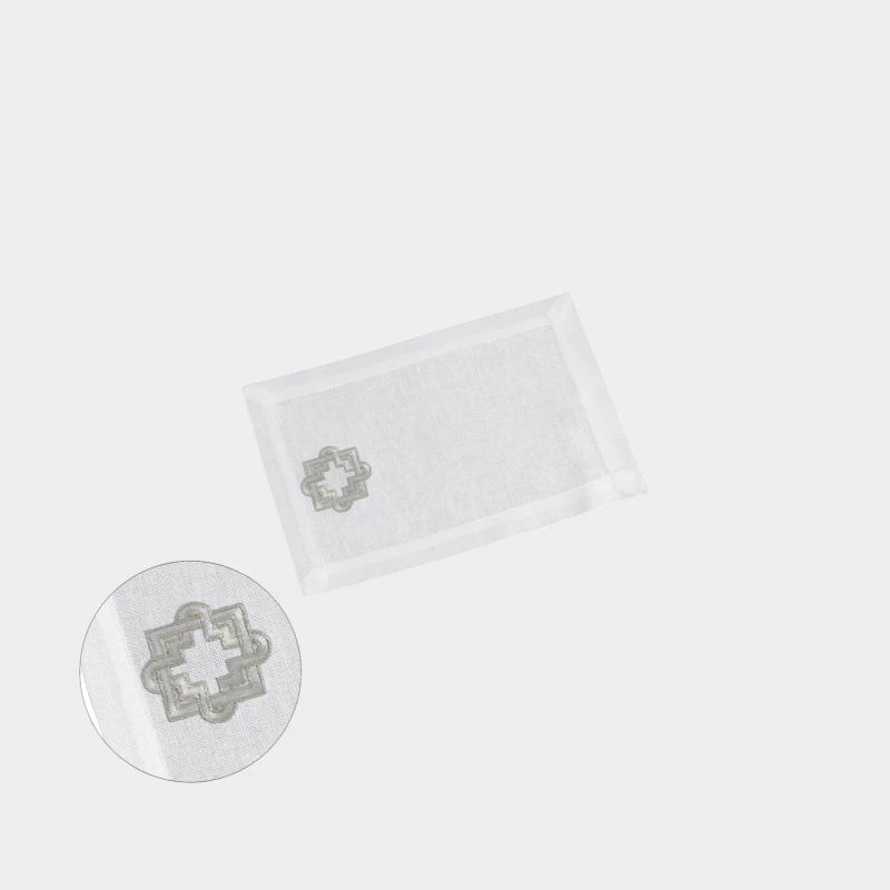 DEA ITALY SOTTOBICCHIERE misto lino ricamato 6X FRETWORK Timothy Corrigan for Dea White/ivory