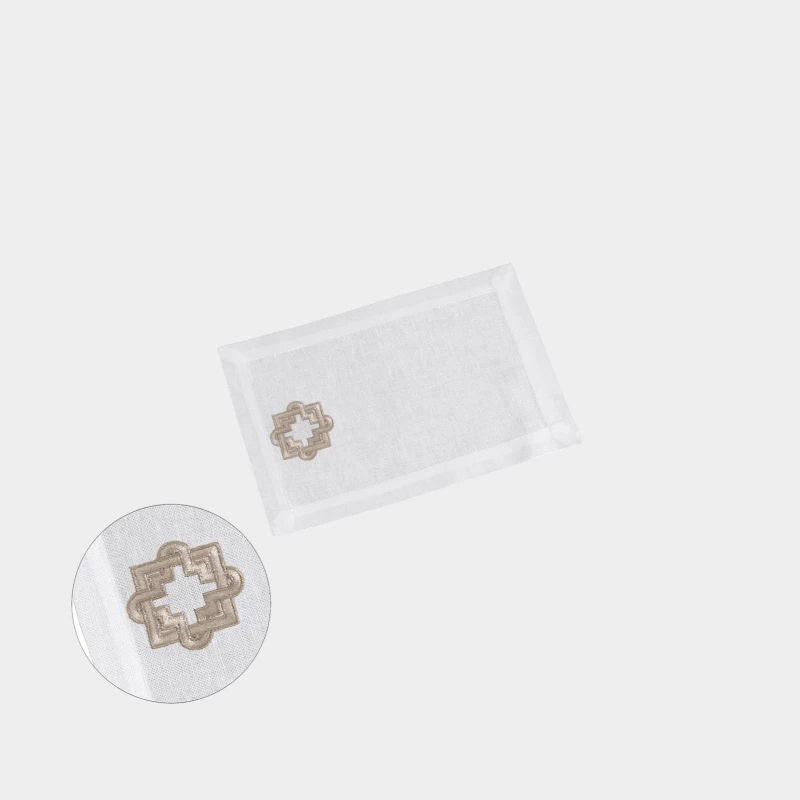 DEA ITALY SOTTOBICCHIERE misto lino ricamato 6X FRETWORK Timothy Corrigan for Dea White/golden yellow