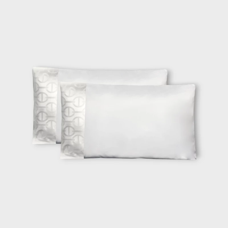 DEA ITALY Coppia di federe in raso con bordo jacquard Chaine by Timothy Corrigan for Dea White