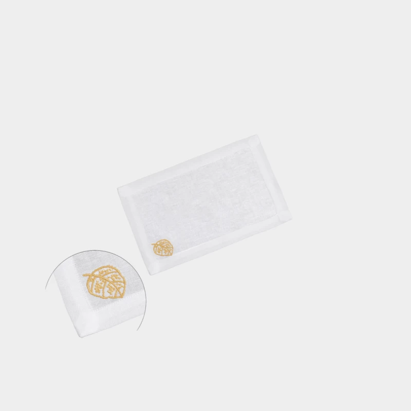 DEA ITALY TOVAGLIOLO 6X FEUILLAGE Misto lino ricamato Timothy Corrigan for Dea White/golden yellow