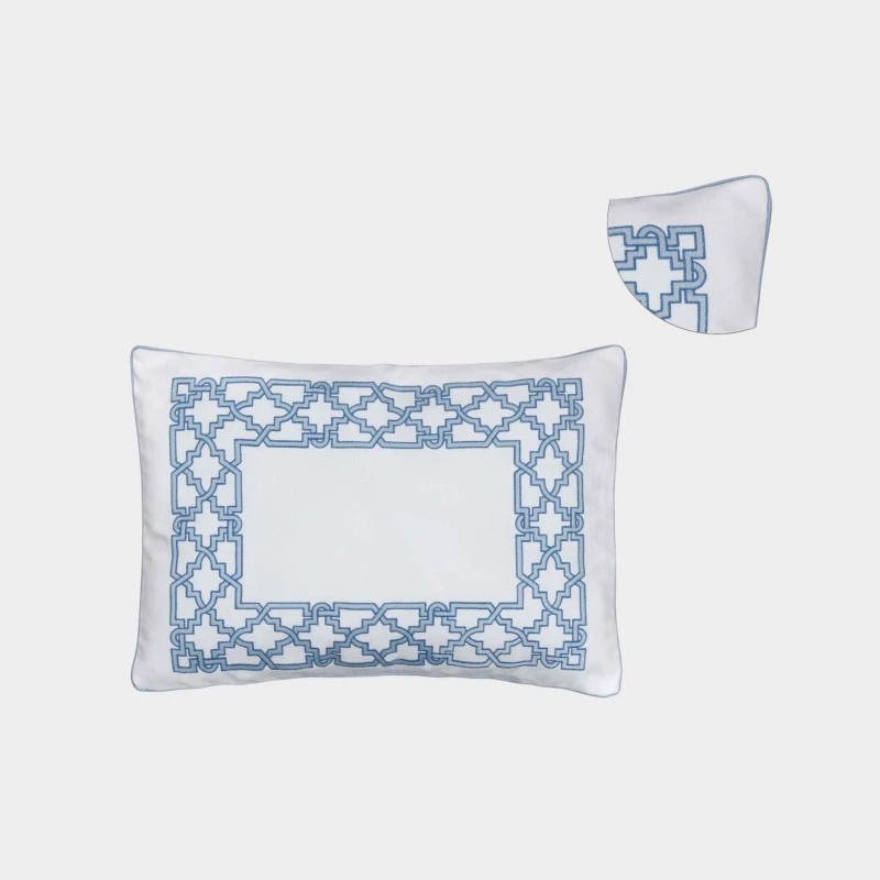 DEA ITALY Cuscino lombare quadrato trapuntato in cotone panama Fretwork by Timothy Corrigan for Dea White/aquamarine