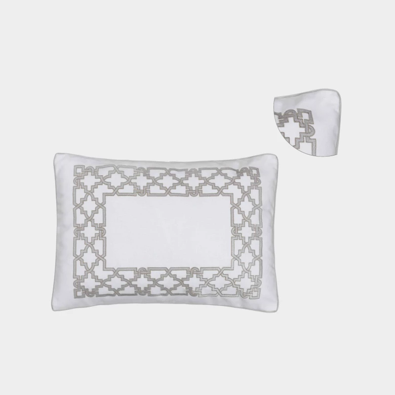 DEA ITALY Cuscino lombare quadrato trapuntato in cotone panama Fretwork by Timothy Corrigan for Dea White/kaki