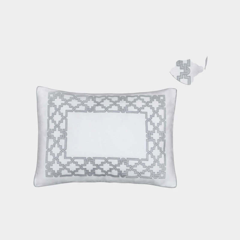 DEA ITALY Cuscino lombare quadrato trapuntato in cotone panama Fretwork by Timothy Corrigan for Dea White/silver grey