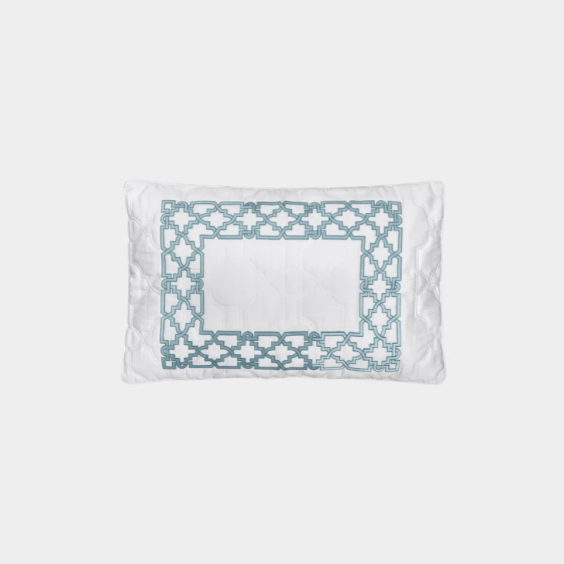 DEA ITALY Cuscino lombare quadrato trapuntato Fretwork by Timothy Corrigan for Dea White/aquamarine